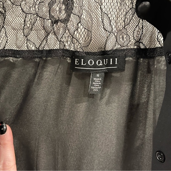 Eloquii Sheer Black Blouse with Lace Trim - Picture 6 of 10